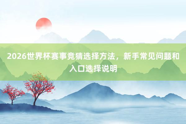 2026世界杯赛事竞猜选择方法，新手常见问题和入口选择说明